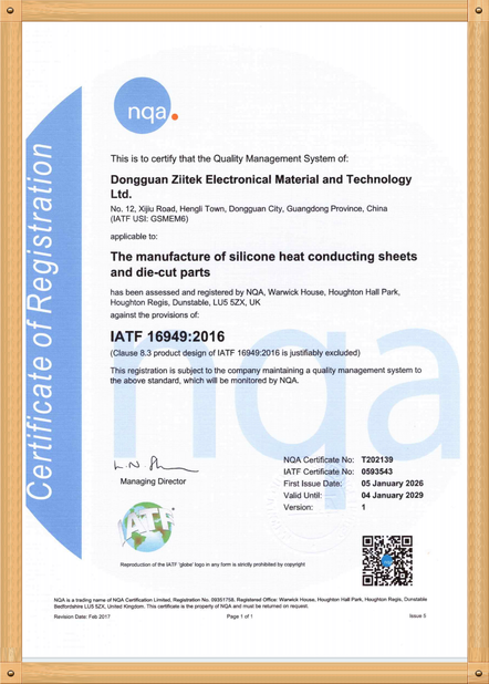 China Dongguan Ziitek Electronical Material and Technology Ltd. certificaten